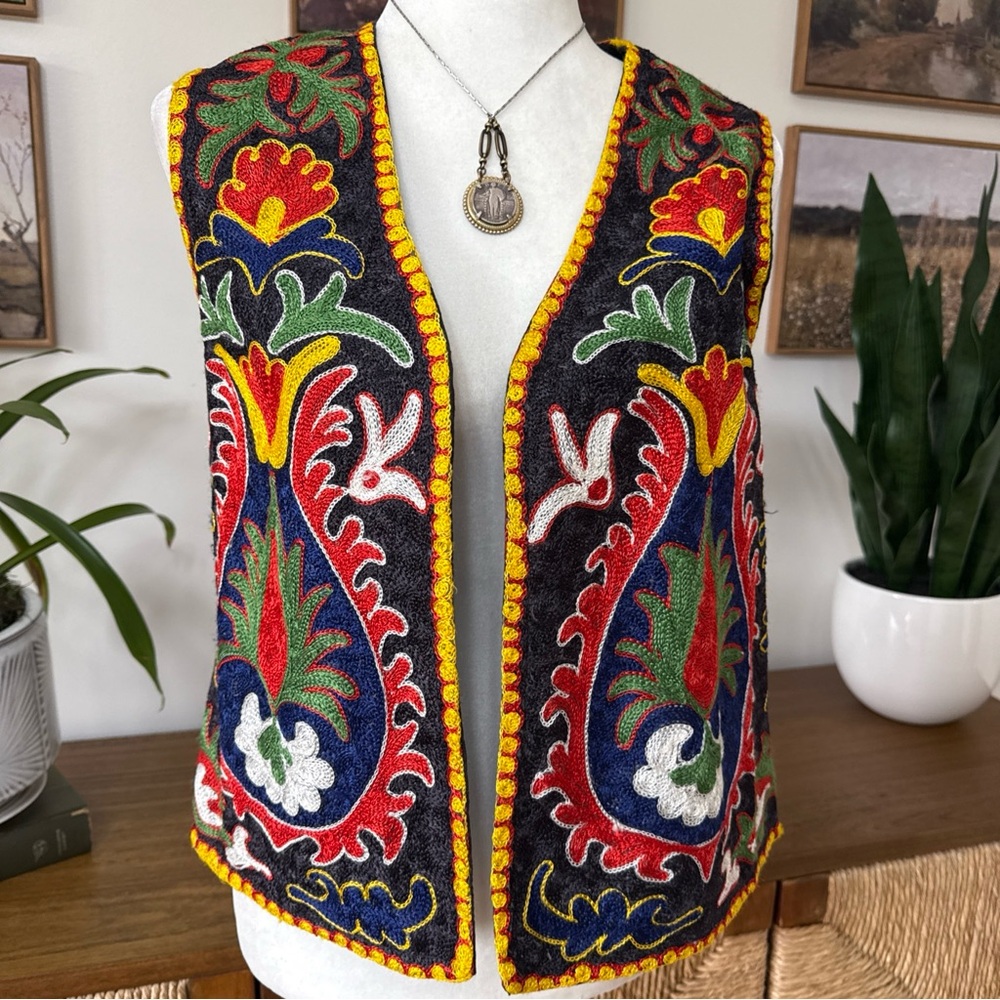 Colorful Boho Hand Embroidered Vest - Picture 1 of 9